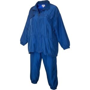 Lady Lavon Vintage Royal Blue 100% Silk Track Suit Set Jacket Pants Plus Size 1X